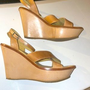 Campanile size 39 crisscross tan wedges luxury leather ankle strap